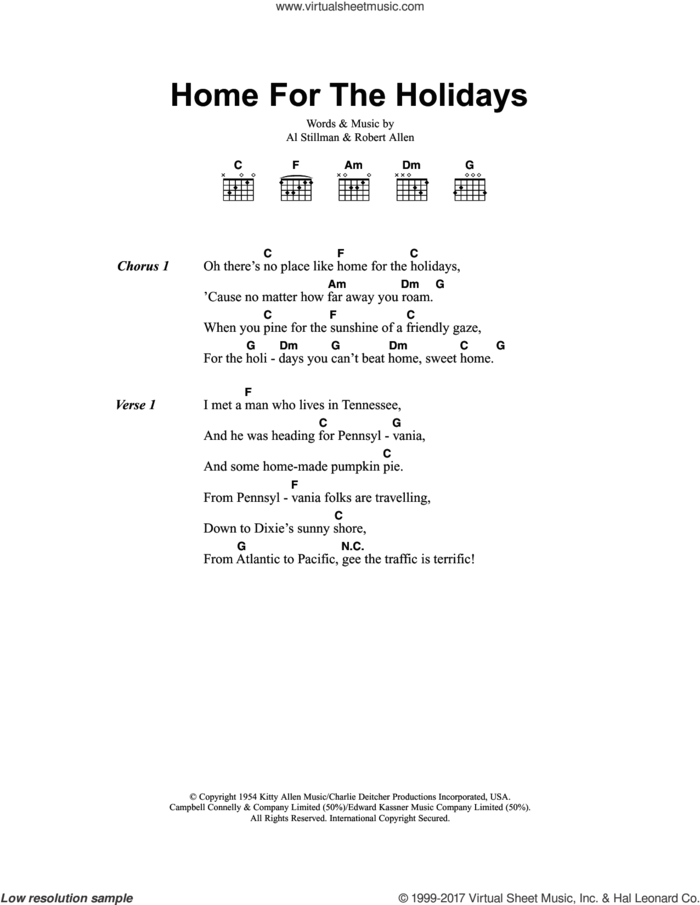 (There's No Place Like) Home For The Holidays sheet music for guitar (chords) by Perry Como, Al Stillman and Robert Allen, intermediate skill level