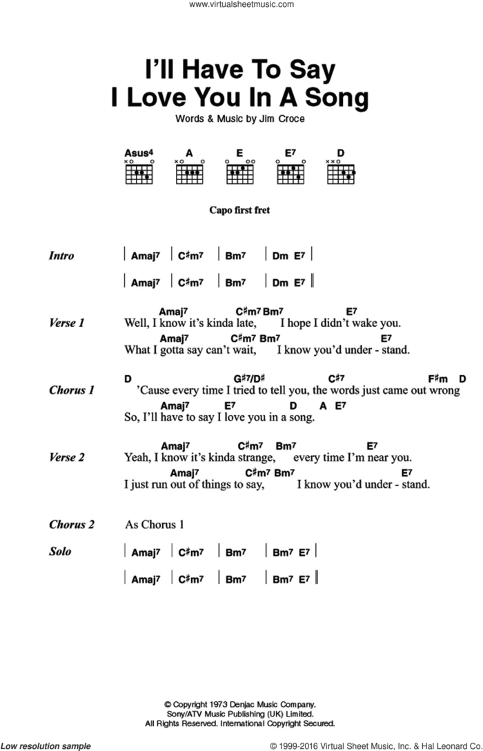I'll Have To Say I Love You In A Song sheet music for guitar (chords) by Jim Croce, intermediate skill level