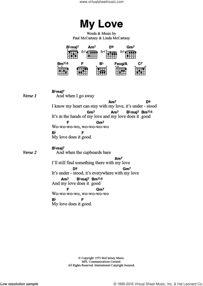 My Love sheet music for guitar (chords) by Wings, Paul McCartney and Linda McCartney, intermediate skill level