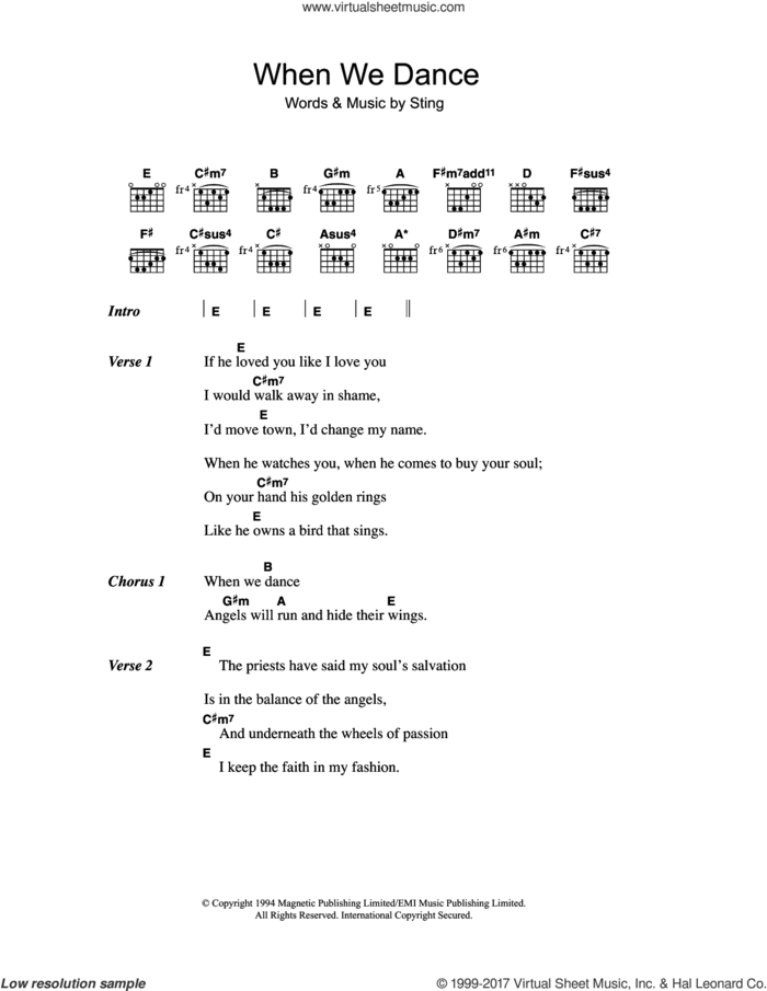 When We Dance sheet music for guitar (chords) by Sting, intermediate skill level