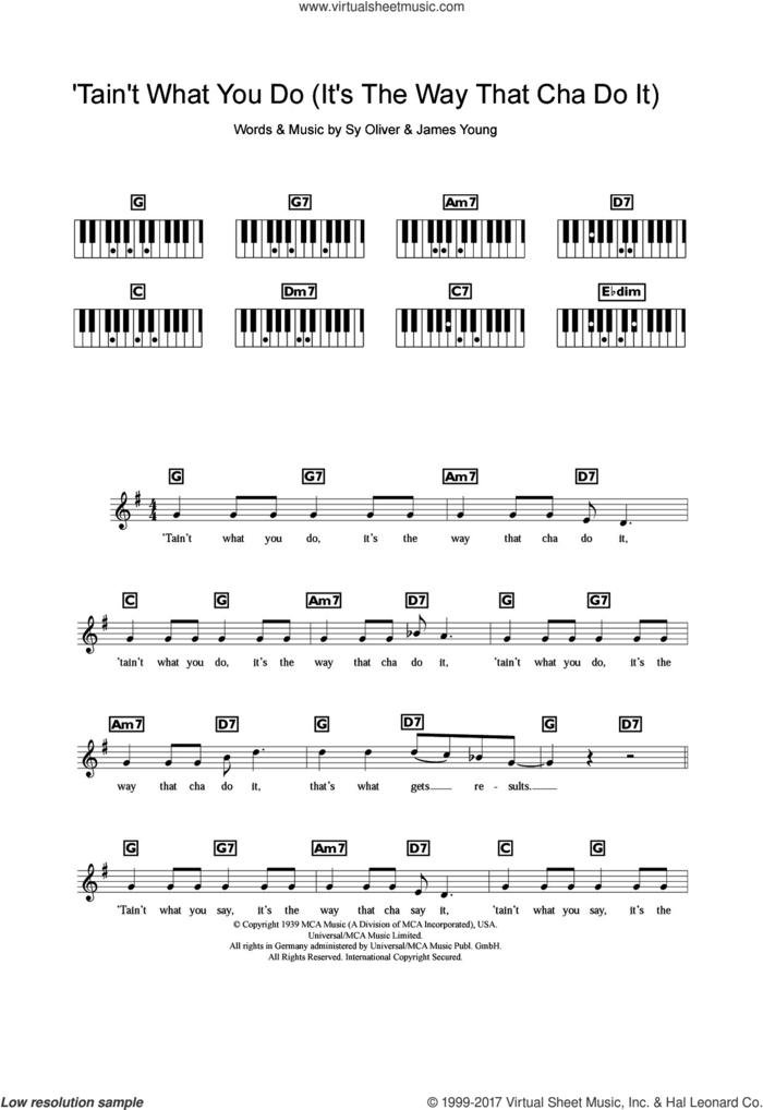 'Tain't What You Do (It's The Way That Cha Do It) sheet music for piano solo (chords, lyrics, melody) by Ella Fitzgerald, James Young and Sy Oliver, intermediate piano (chords, lyrics, melody)