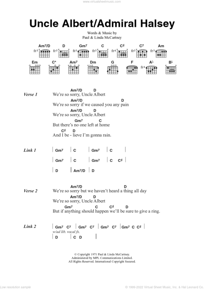 Uncle Albert/Admiral Halsey sheet music for guitar (chords) by Paul McCartney and Linda McCartney, intermediate skill level
