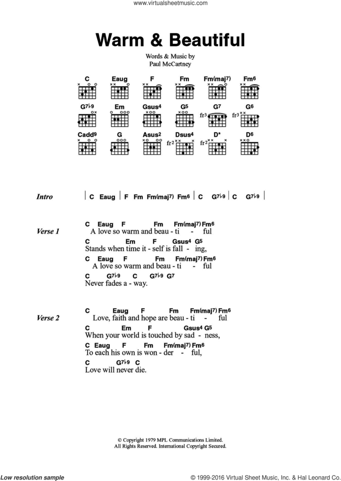Warm and Beautiful sheet music for guitar (chords) by Wings and Paul McCartney, intermediate skill level