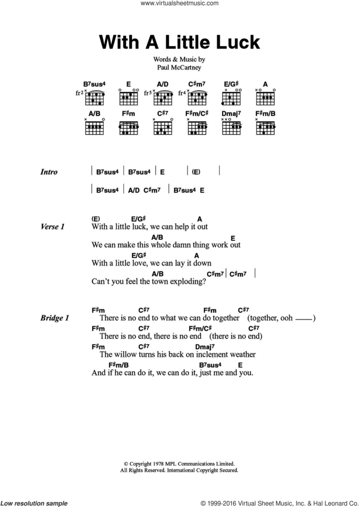 With A Little Luck sheet music for guitar (chords) by Wings and Paul McCartney, intermediate skill level