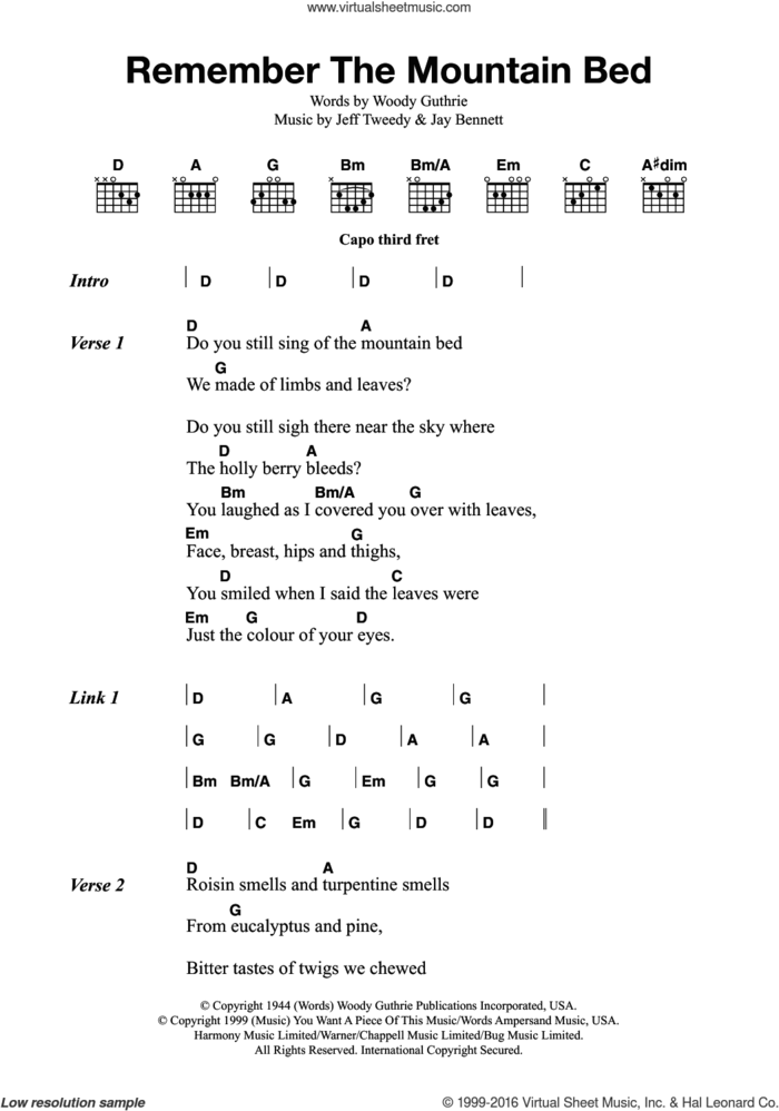 Remember The Mountain Bed sheet music for guitar (chords) by Wilco, Billy Bragg, Jay Bennett, Jeff Tweedy and Woody Guthrie, intermediate skill level