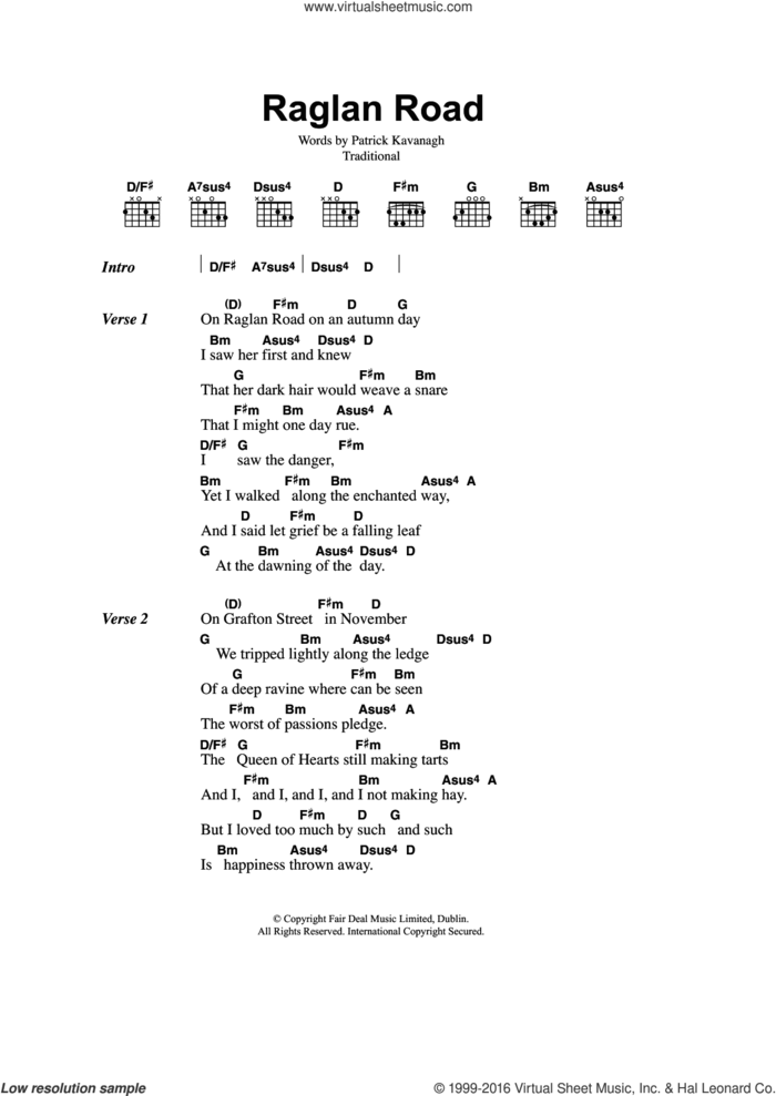 Raglan Road sheet music for guitar (chords) by Traditional Irish, Miscellaneous and Patrick Kavanagh, intermediate skill level
