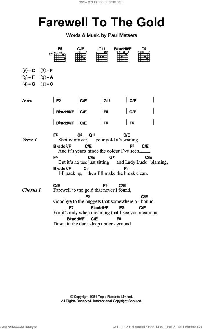 Farewell To The Gold sheet music for guitar (chords) by Nic Jones and Paul Metsers, intermediate skill level