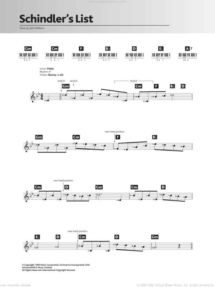 Theme From Schindler's List sheet music for piano solo (chords, lyrics, melody) by John Williams, intermediate piano (chords, lyrics, melody)