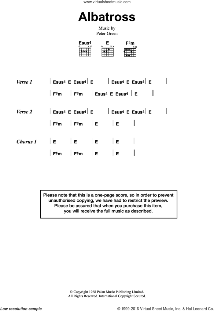 Albatross sheet music for guitar (chords) by Fleetwood Mac and Peter Green, intermediate skill level