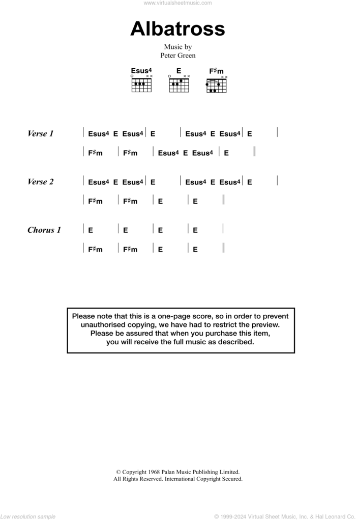 Albatross sheet music for guitar (chords) by Fleetwood Mac and Peter Green, intermediate skill level