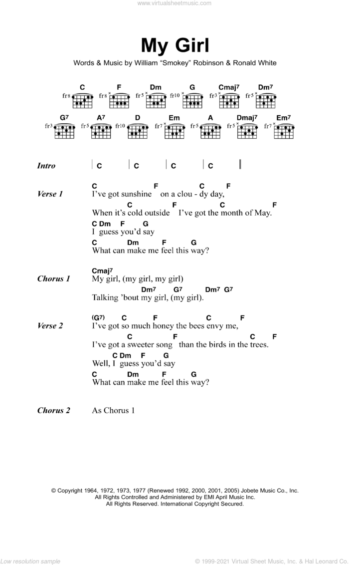 My Girl sheet music for guitar (chords) by The Temptations and Ronald White, intermediate skill level