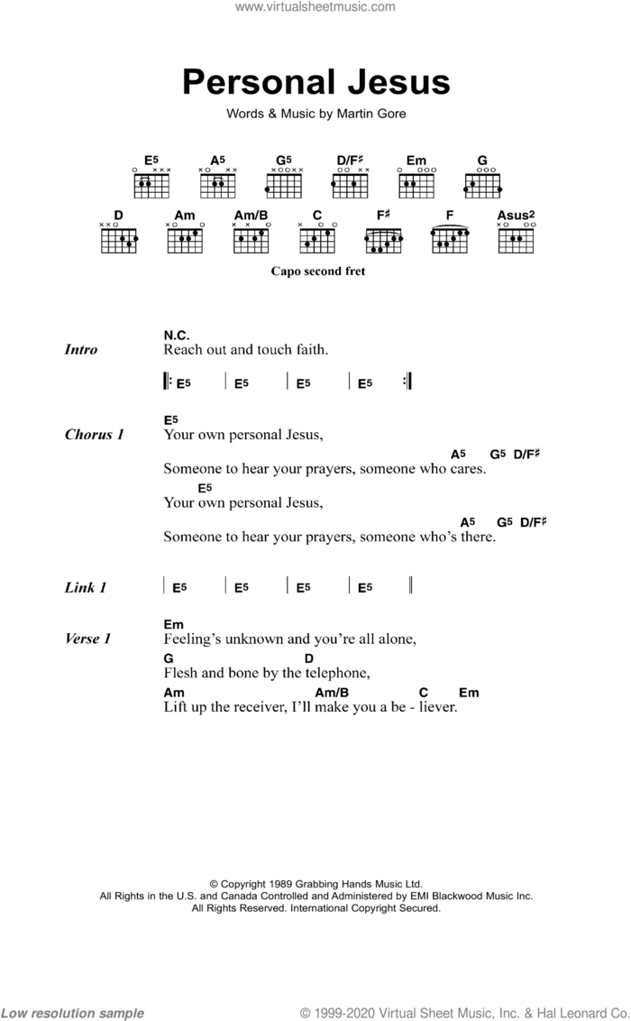 Personal Jesus sheet music for guitar (chords) by Depeche Mode and Martin Gore, intermediate skill level