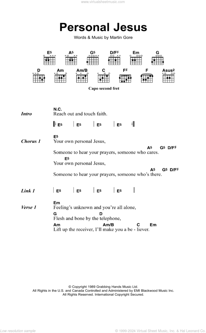 Personal Jesus sheet music for guitar (chords) by Depeche Mode and Martin Gore, intermediate skill level