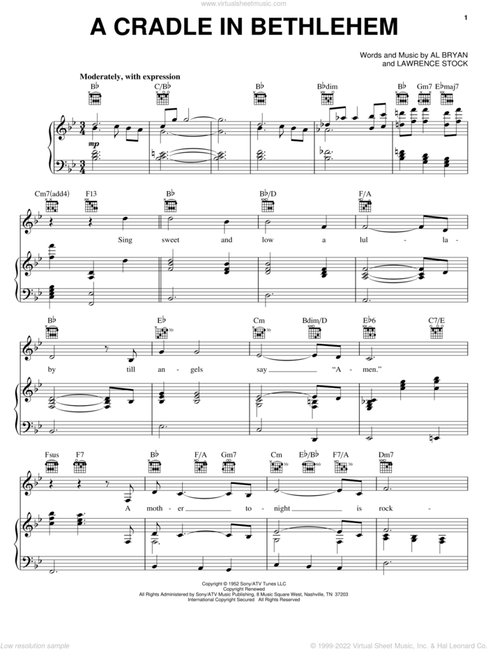 A Cradle In Bethlehem sheet music for voice, piano or guitar by Alfred Bryan, Nat King Cole, Vince Gill and Lawrence Stock, intermediate skill level