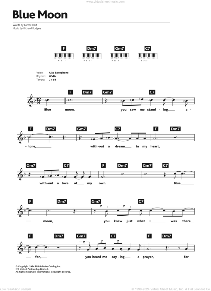 Blue Moon sheet music for piano solo (chords, lyrics, melody) by Elvis Presley, Lorenz Hart and Richard Rodgers, intermediate piano (chords, lyrics, melody)