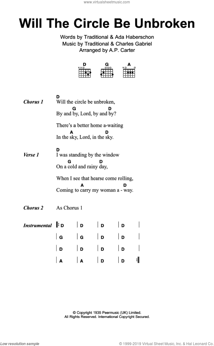 Can The Circle Be Unbroken (Will The Circle Be Unbroken) sheet music for guitar (chords) by Nitty Gritty Dirt Band, A.P. Carter, Ada R. Habershon, Charles Gabriel and Miscellaneous, intermediate skill level