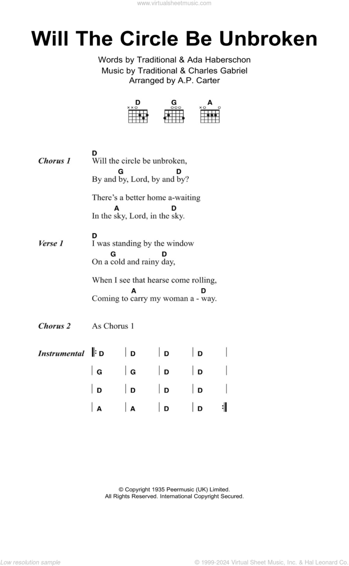 Can The Circle Be Unbroken (Will The Circle Be Unbroken) sheet music for guitar (chords) by Nitty Gritty Dirt Band, A.P. Carter, Ada R. Habershon, Charles Gabriel and Miscellaneous, intermediate skill level