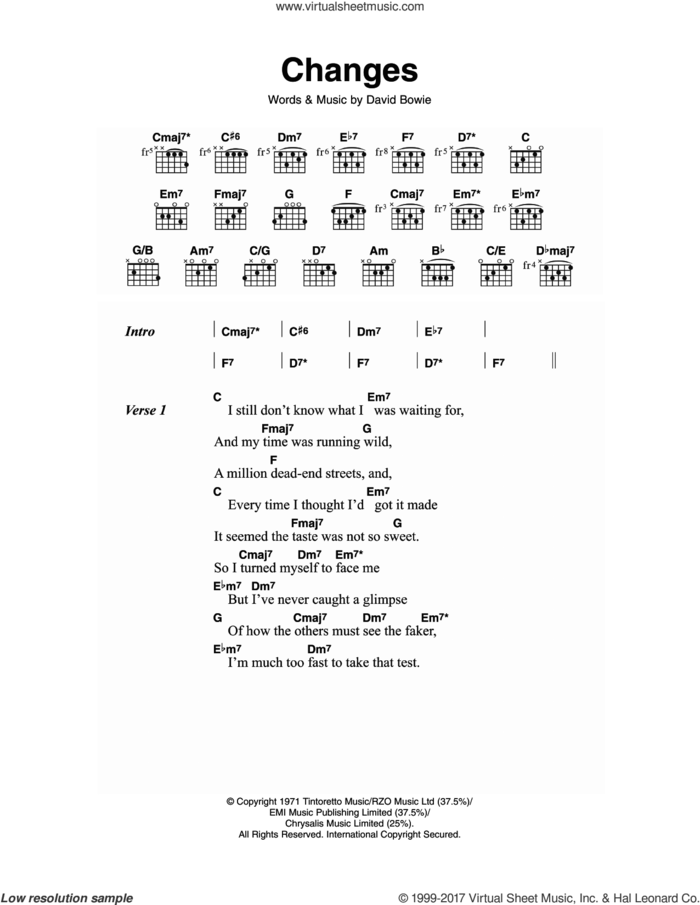 Changes sheet music for guitar (chords) by David Bowie, intermediate skill level