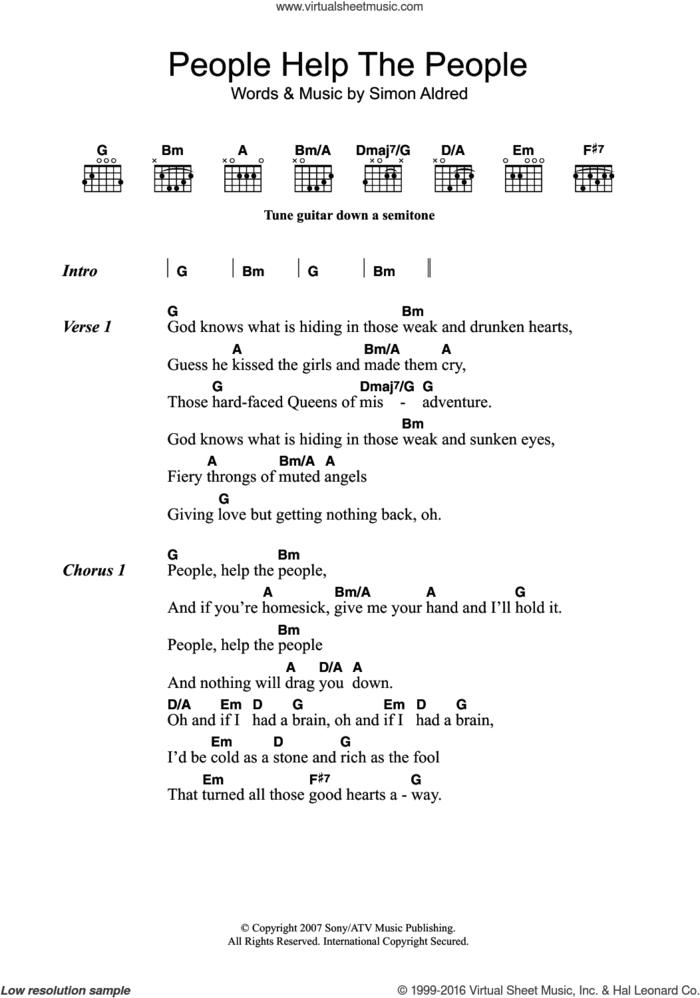 People Help The People sheet music for guitar (chords) by Cherry Ghost, Birdy and Simon Aldred, intermediate skill level