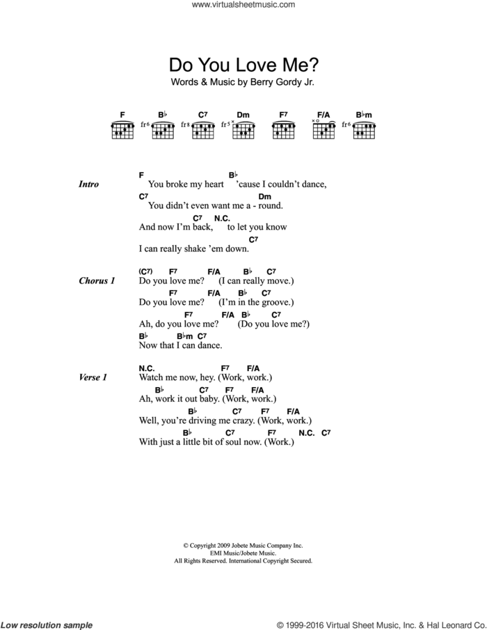 Do You Love Me? sheet music for guitar (chords) by The Contours and Berry Gordy, intermediate skill level