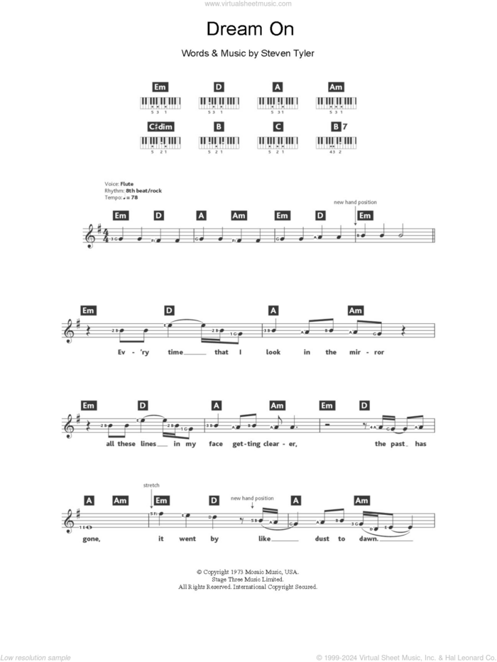 Dream On sheet music for piano solo (chords, lyrics, melody) by Aerosmith and Steven Tyler, intermediate piano (chords, lyrics, melody)