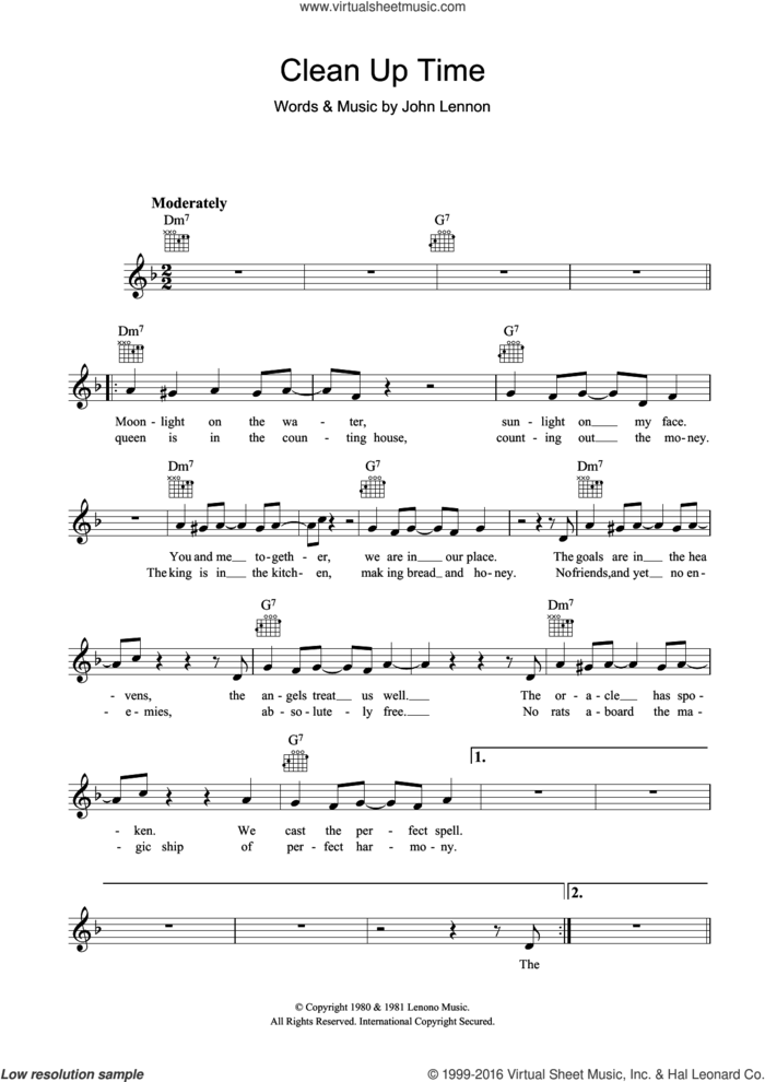 Clean Up Time sheet music for voice and other instruments (fake book) by John Lennon, intermediate skill level