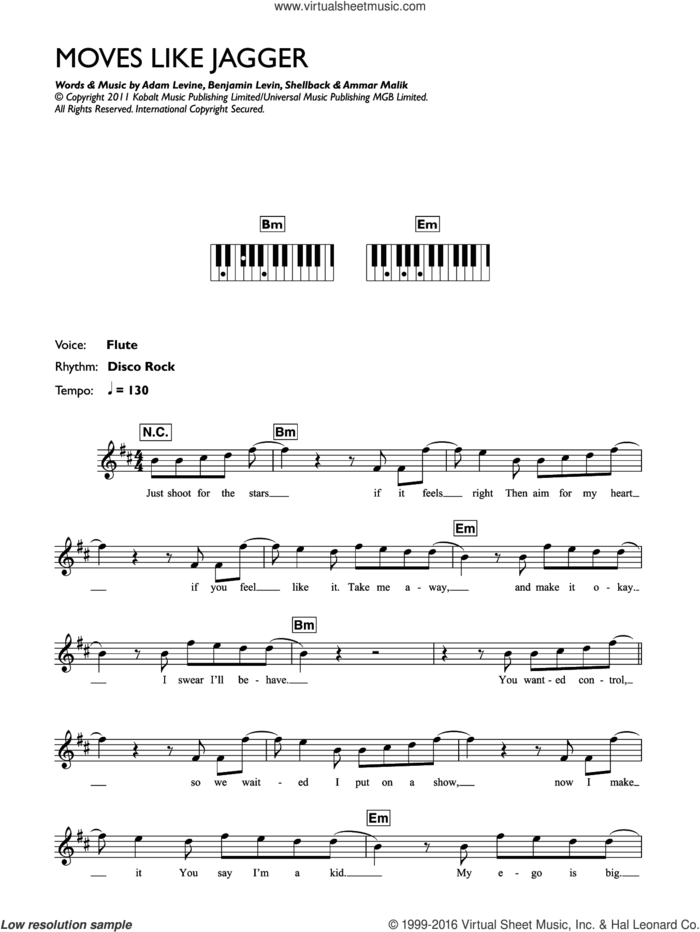 Moves Like Jagger (featuring Christina Aguilera) sheet music for piano solo (chords, lyrics, melody) by Maroon 5, Christina Aguilera, Adam Levine, Ammar Malik, Benjamin Levin and Shellback, intermediate piano (chords, lyrics, melody)