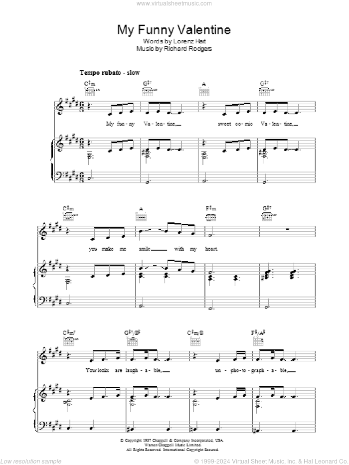 My Funny Valentine sheet music for voice, piano or guitar by Richard Rodgers, Babes In Arms (Musical), Elvis Costello, Rodgers & Hart and Lorenz Hart, intermediate skill level
