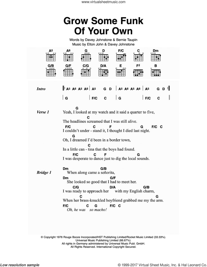 Grow Some Funk Of Your Own sheet music for guitar (chords) by Elton John, Bernie Taupin and Davey Johnstone, intermediate skill level