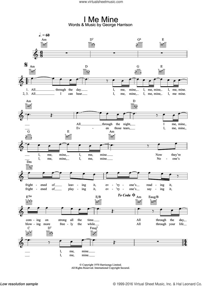 I Me Mine sheet music for voice and other instruments (fake book) by The Beatles and George Harrison, intermediate skill level
