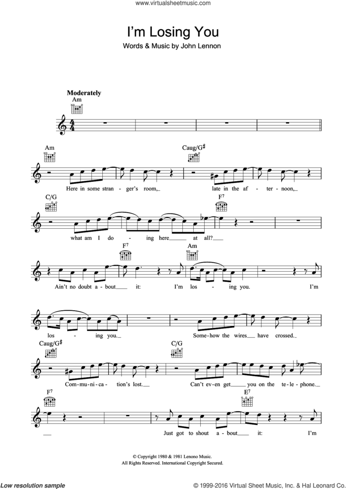 I'm Losing You sheet music for voice and other instruments (fake book) by John Lennon, intermediate skill level