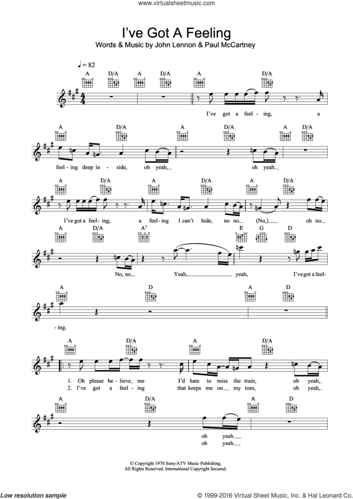 I've Got A Feeling sheet music for voice and other instruments (fake book) by The Beatles, John Lennon and Paul McCartney, intermediate skill level