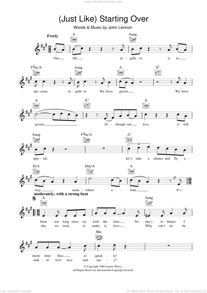(Just Like) Starting Over sheet music for voice and other instruments (fake book) by John Lennon, intermediate skill level