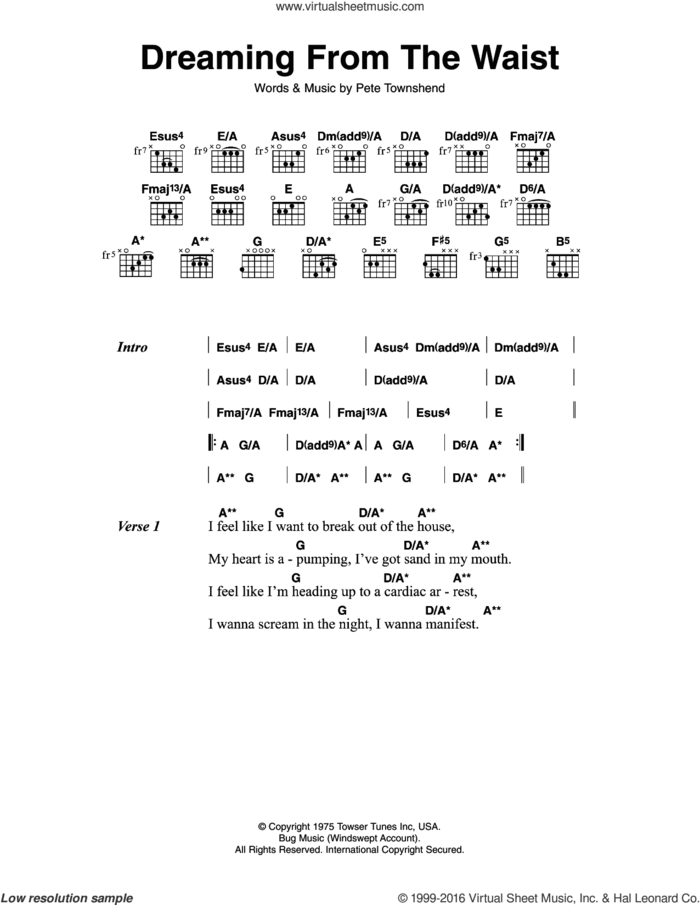 Dreaming From The Waist sheet music for guitar (chords) by The Who and Pete Townshend, intermediate skill level