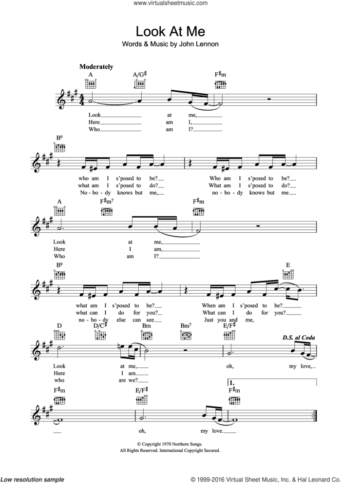 Look At Me sheet music for voice and other instruments (fake book) by John Lennon, intermediate skill level