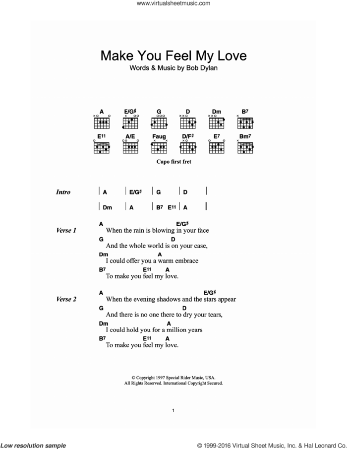 Make You Feel My Love sheet music for guitar (chords) by Adele and Bob Dylan, intermediate skill level