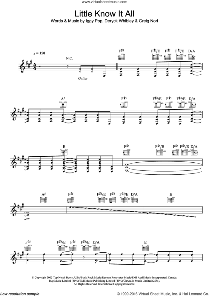 Little Know It All sheet music for voice and other instruments (fake book) by Iggy Pop, Sum 41, Deryck Whibley and Greig Nori, intermediate skill level