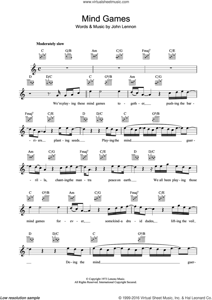 Mind Games sheet music for voice and other instruments (fake book) by John Lennon, intermediate skill level