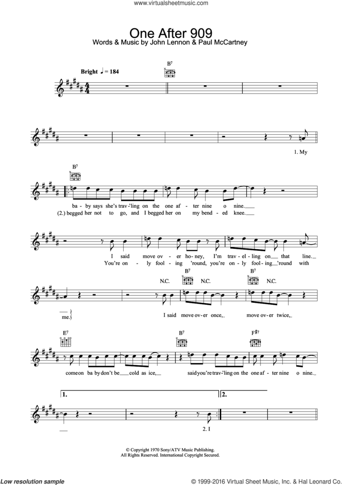 One After 909 sheet music for voice and other instruments (fake book) by The Beatles, John Lennon and Paul McCartney, intermediate skill level