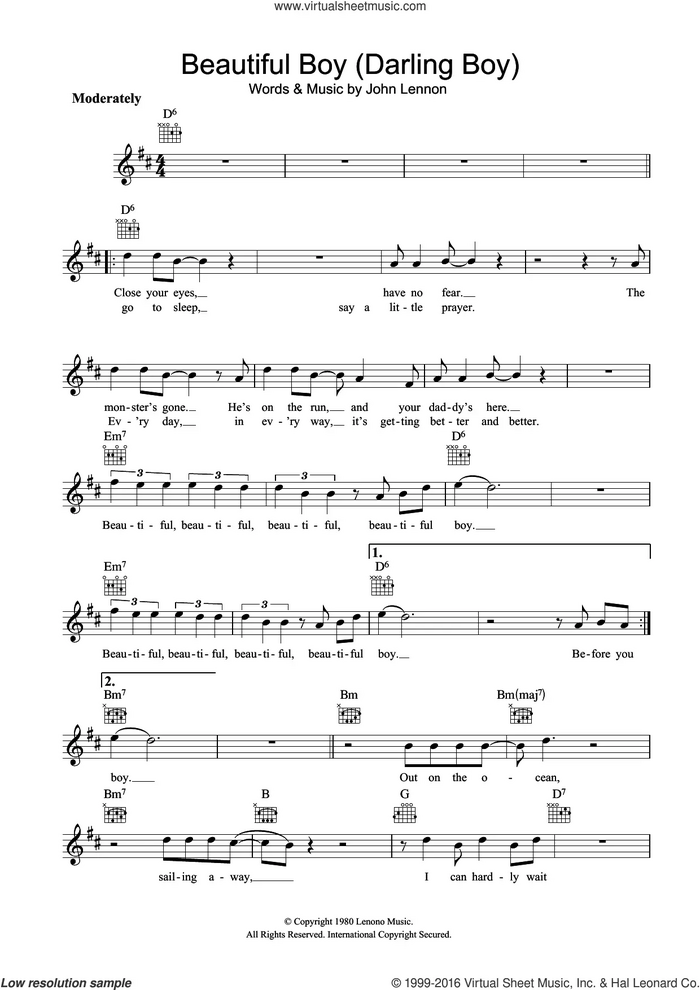 Beautiful Boy (Darling Boy) sheet music for voice and other instruments (fake book) by John Lennon, intermediate skill level