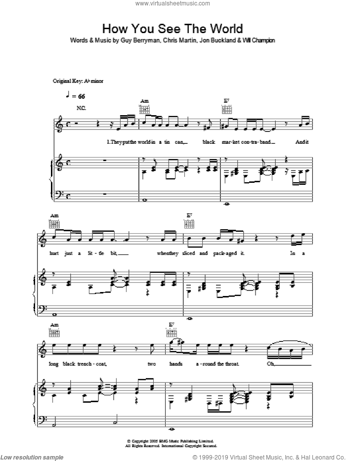 How You See The World sheet music for voice, piano or guitar by Coldplay, Chris Martin, Guy Berryman, Jon Buckland and Will Champion, intermediate skill level