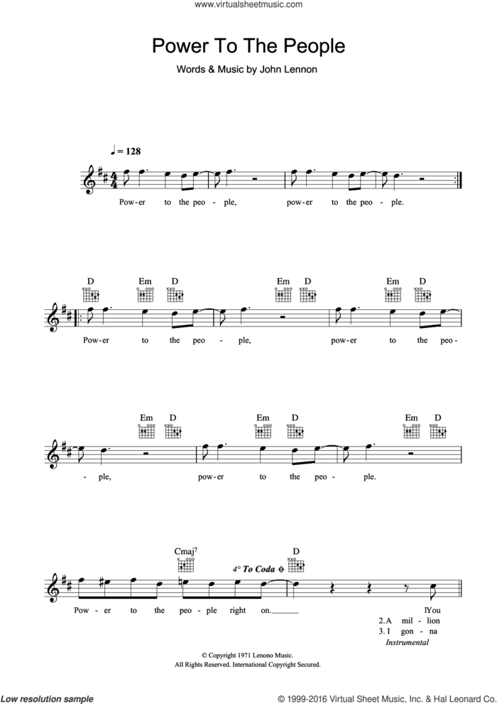 Power To The People sheet music for voice and other instruments (fake book) by John Lennon, intermediate skill level