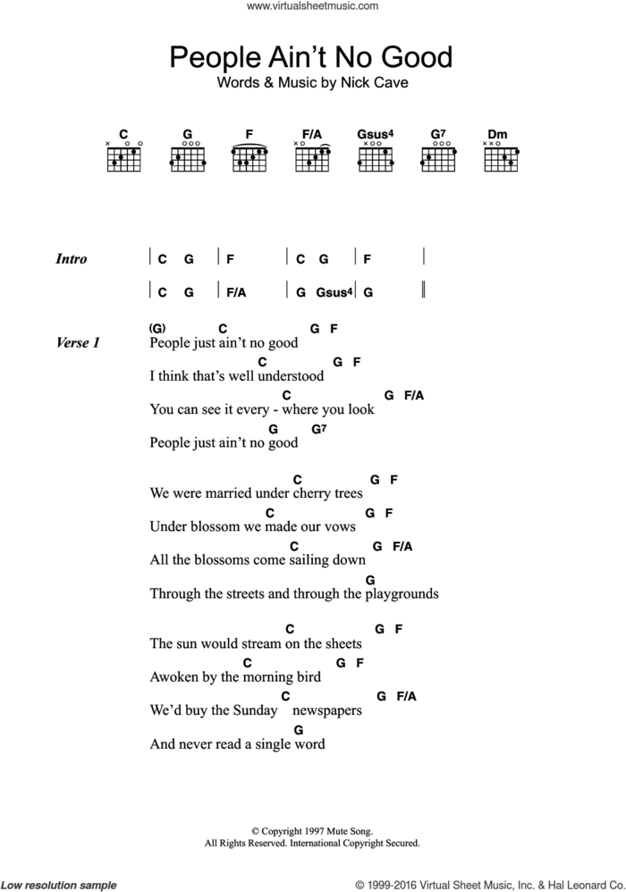 People Ain't No Good sheet music for guitar (chords) by Nick Cave, intermediate skill level