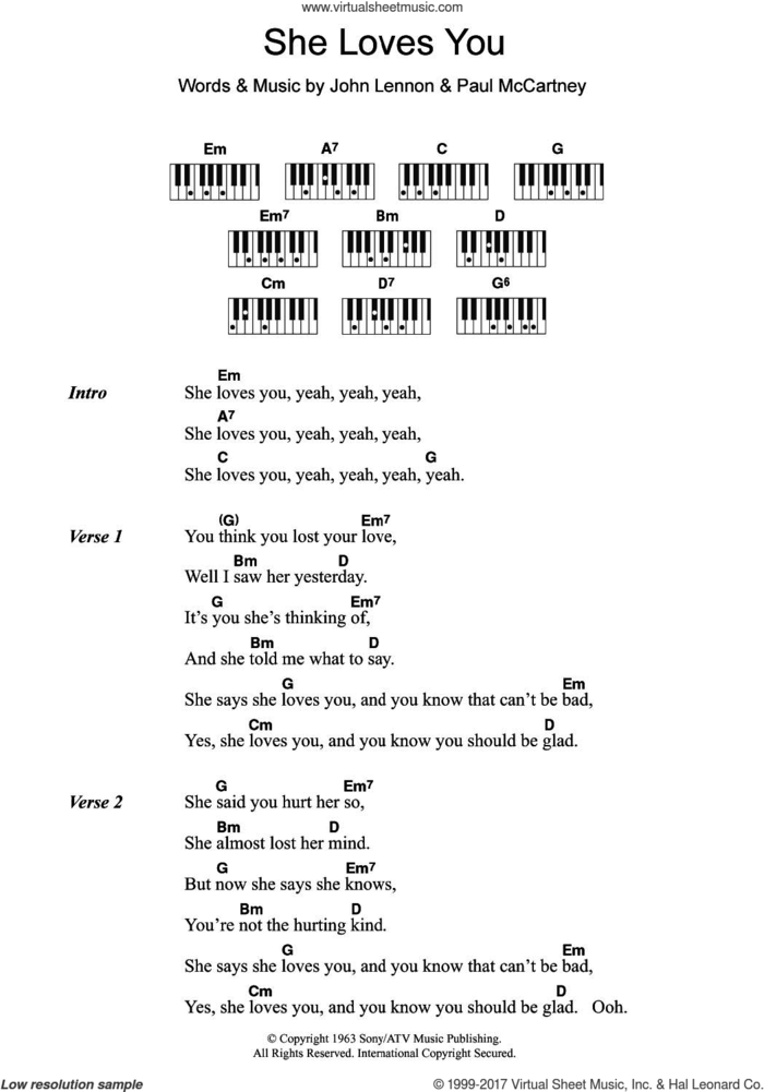 Beatles She Loves You Sheet Music For Piano Solo Chords Lyrics Melody V2