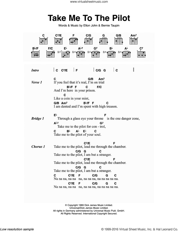 Take Me To The Pilot sheet music for guitar (chords) by Elton John and Bernie Taupin, intermediate skill level