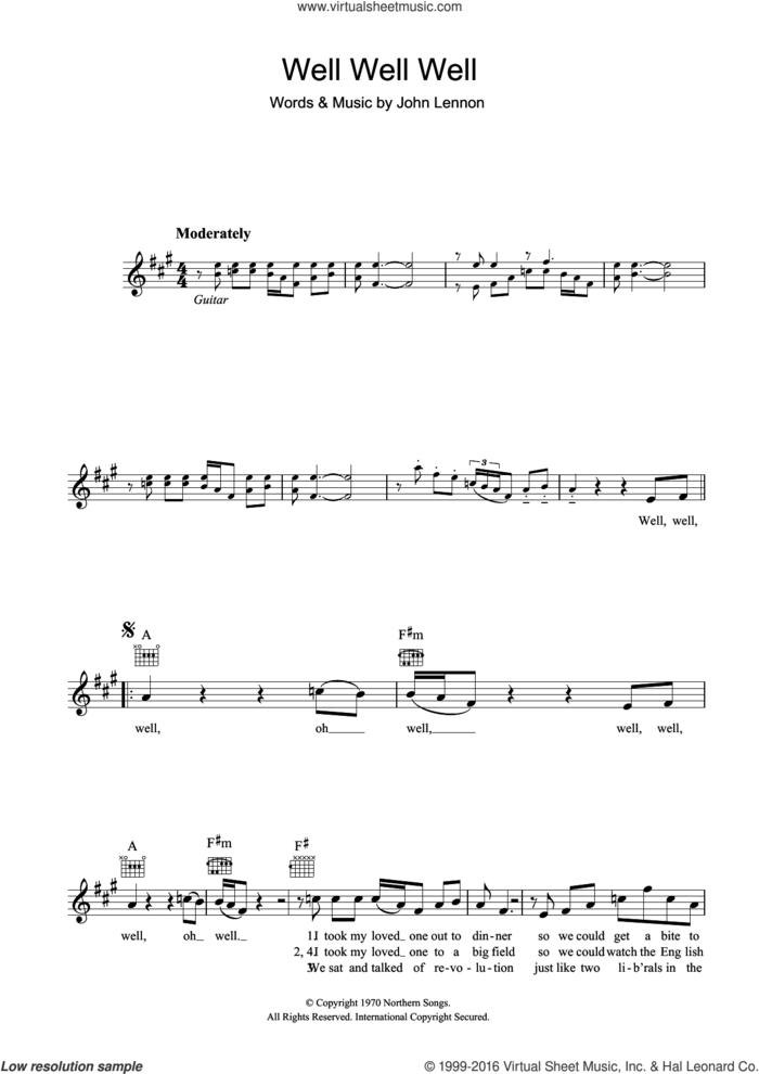 Well, Well, Well sheet music for voice and other instruments (fake book) by John Lennon, intermediate skill level