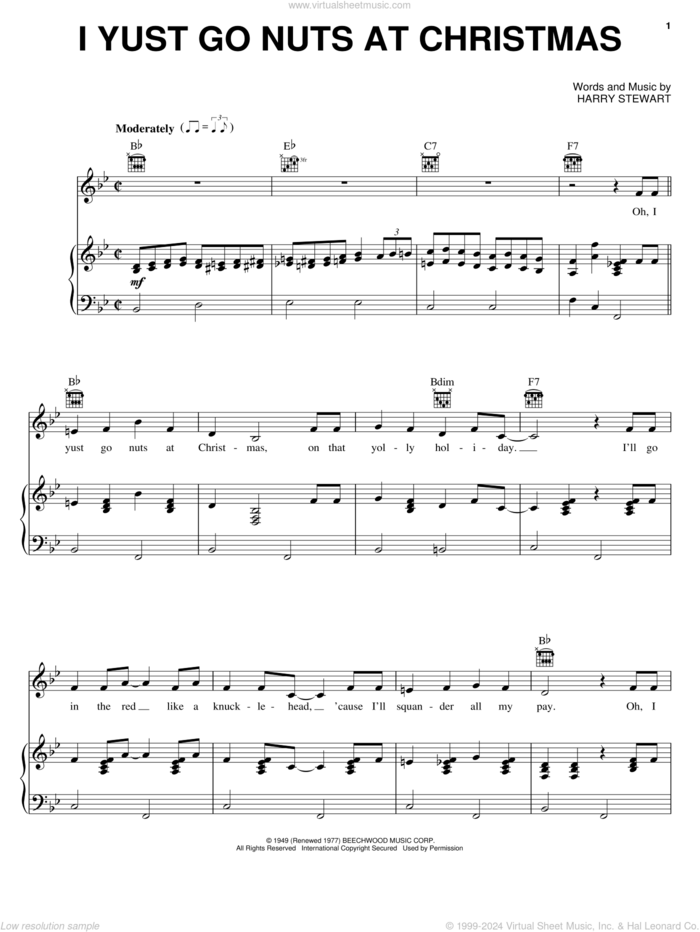 I Yust Go Nuts At Christmas sheet music for voice, piano or guitar by Harry Stewart, intermediate skill level