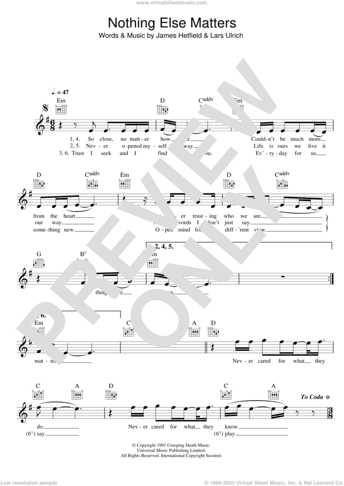 Metallica Nothing Else Matters Sheet Music Fake Book Pdf