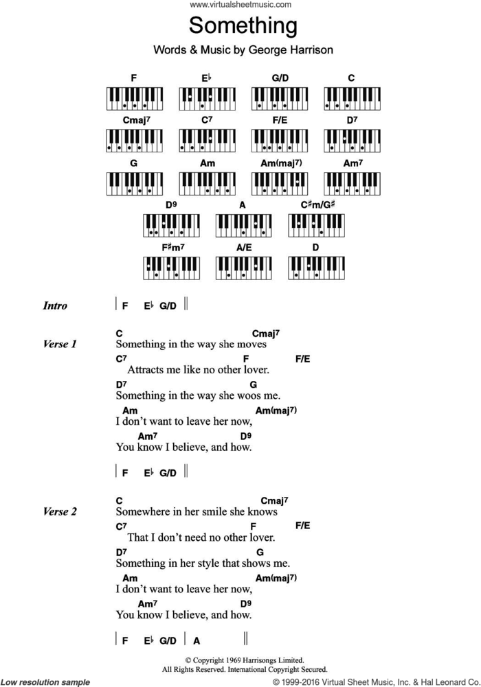 Something sheet music for piano solo (chords, lyrics, melody) by The Beatles and George Harrison, intermediate piano (chords, lyrics, melody)