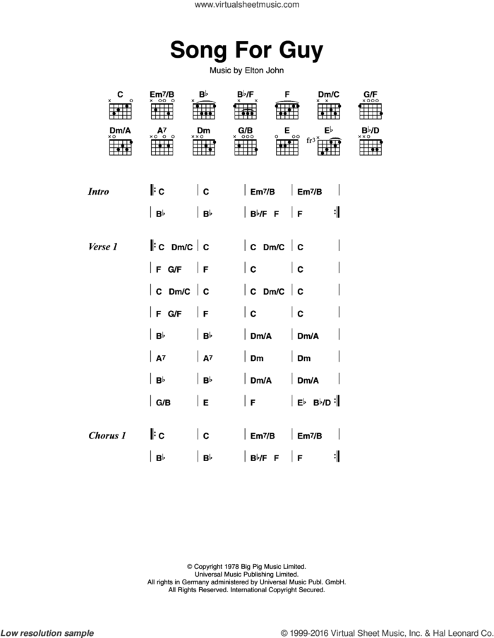 Song For Guy sheet music for guitar (chords) by Elton John, intermediate skill level